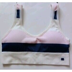 Lucky Brand Lightly Padded Bralette Wireless Bra Size Medium Pink Blue Stripped